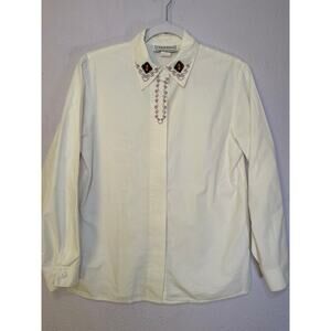Vintage Starfire Western Blouse Embroidered Womens White Ranch M Prairie Boho